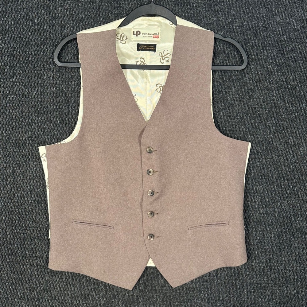 Levi's Panatela Vest Vintage 70s Mens 38R Brown Cinch Back Monogram Lining